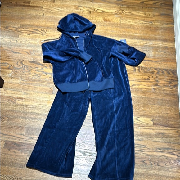 Navy Velour Tracksuit with Hoodie - Picture 1 of 10